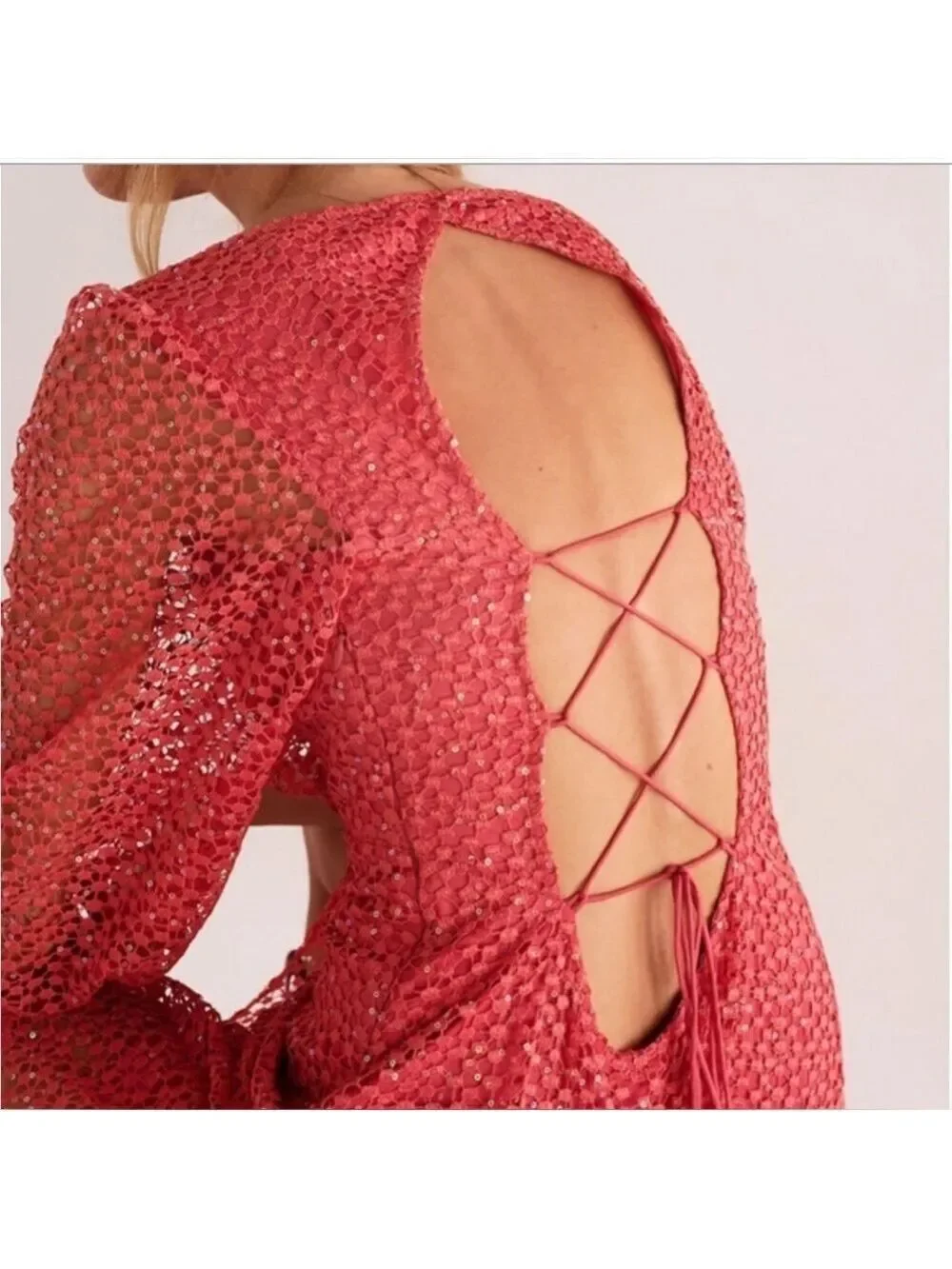 Free People Kaya Knit Sequin Lace Mini Dress in Pink. Size Small
